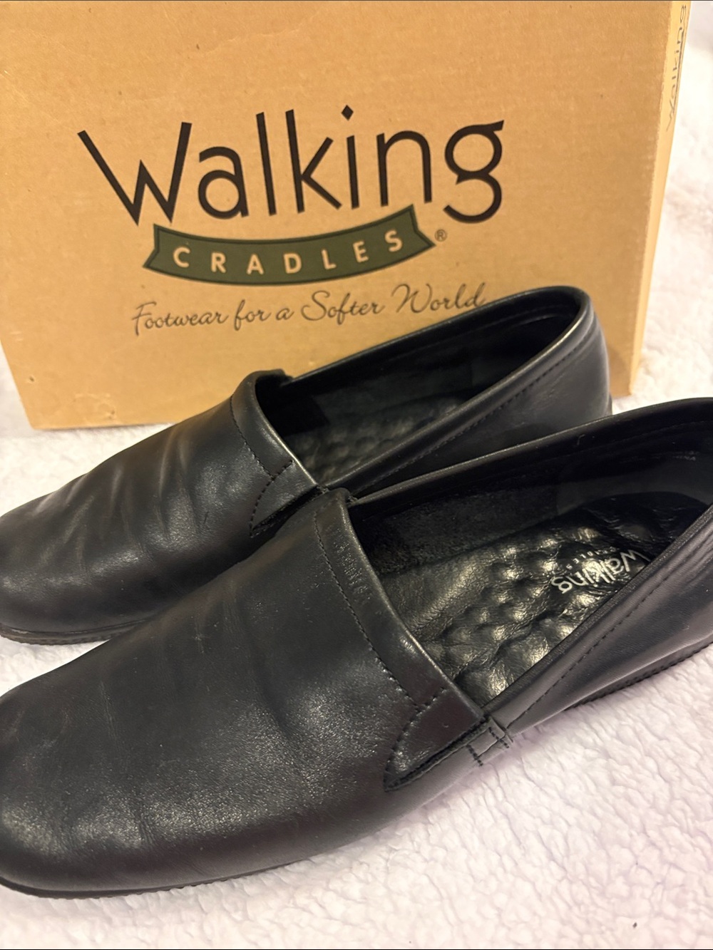 Walking Cradles Black Leather Slip-On Loafers